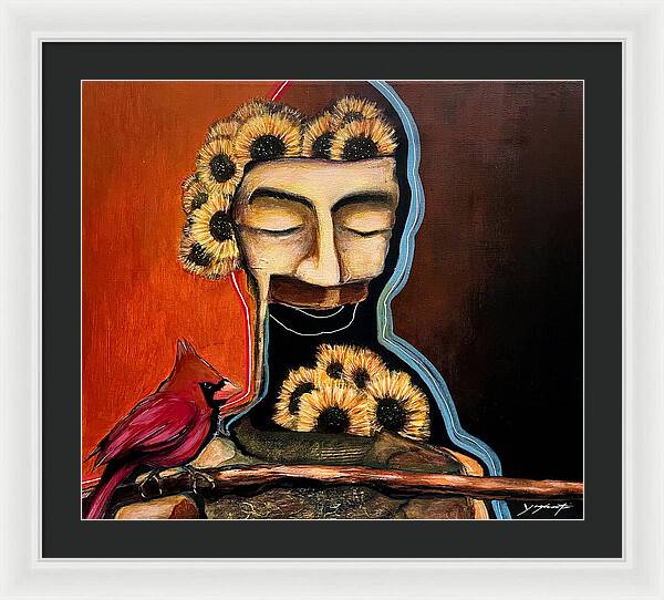 Death Mask with Cardinal - Framed Print