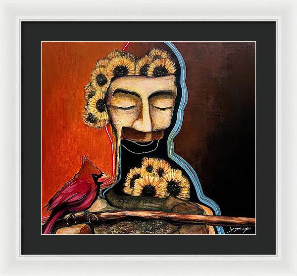 Death Mask with Cardinal - Framed Print