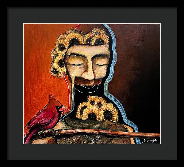 Death Mask with Cardinal - Framed Print