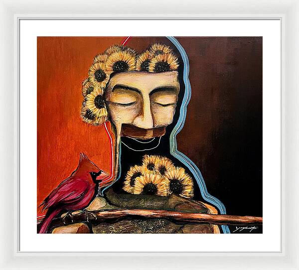 Death Mask with Cardinal - Framed Print