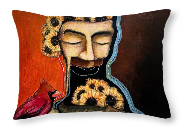 Death Mask with Cardinal - Throw Pillow